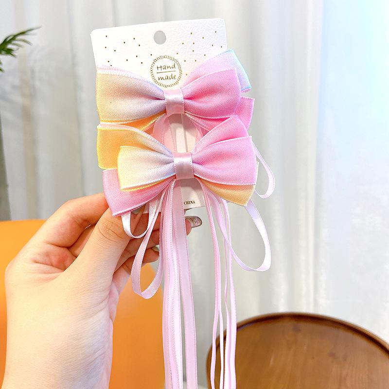 2Pcs  Chinese Style Gradient Bow Tassel Hairpins Children Sweet Girls Lovely Hair Clips Barrettes Hairgrips Hair Accessories