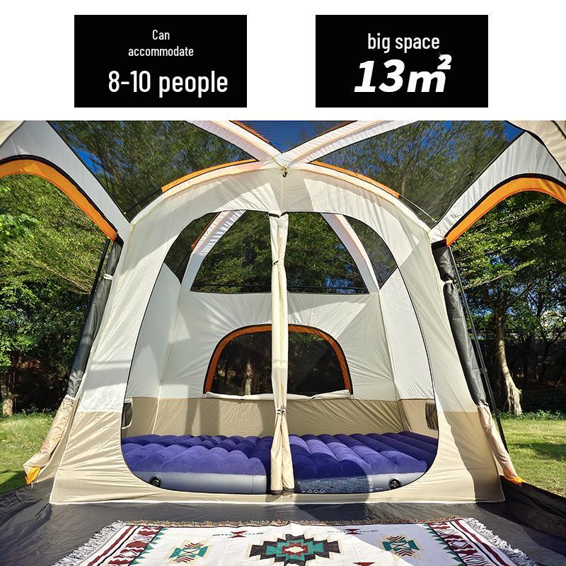 Spacious Waterproof Outdoor Tent with Two Bedrooms and Living Room, Accommodating 4-12 People for Family Camping