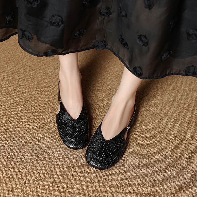 Krazing Pot SheepSkin Mules Round Toe Size 42 Low Heels Slip on Light Shoes Increased Hollow Style Pumps
