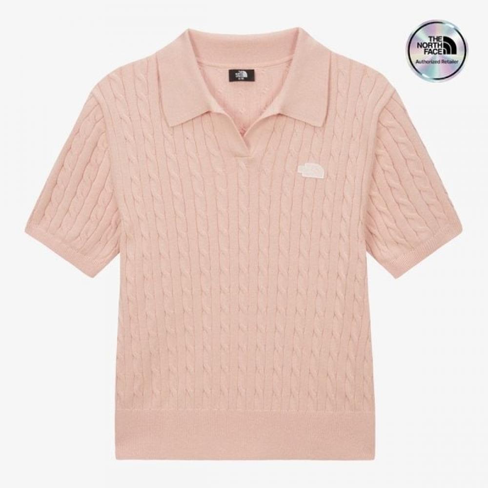 The North Face Women S Cable Short Sleeve Polo Sweater Soft Pink nt7aS30c