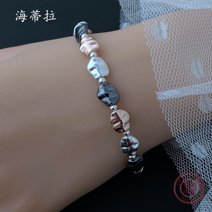 New Three-color Irregular Oval Bracelet Electroplated Gold Silver Rose Gold Fashion Men's and Women's Jewelry