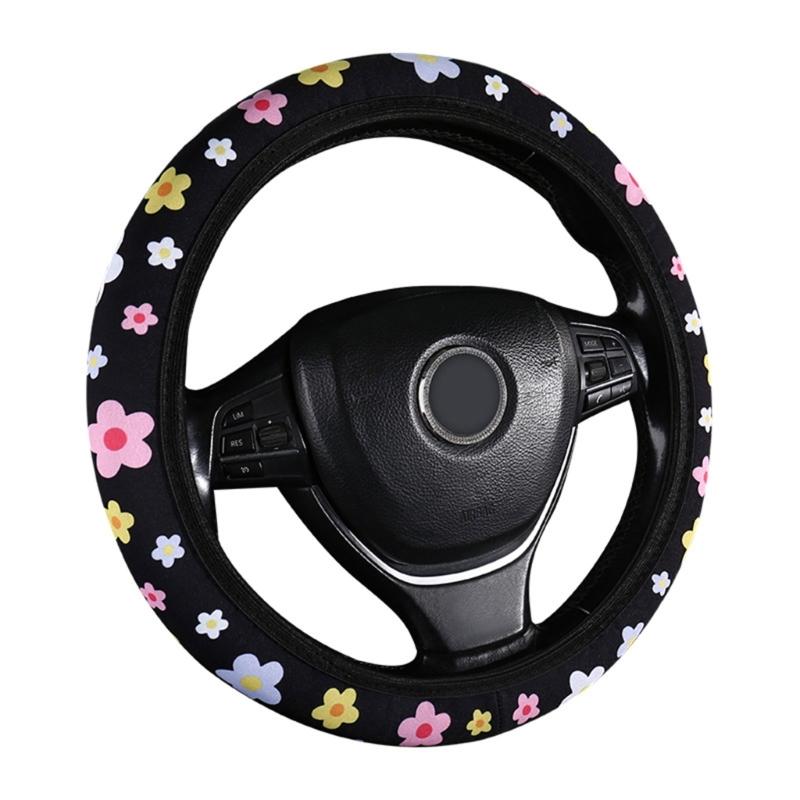 Elegant Auto Steering Wheel Covers with Flower Pattern, Soft Fabric Grip, Secure Comfortable Driving Quick Installation