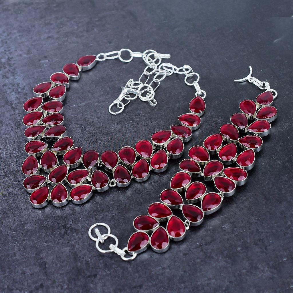 Mozambique Garnet Gemstone Handmade 925 Sterling Silver Jewelry Set P1h34