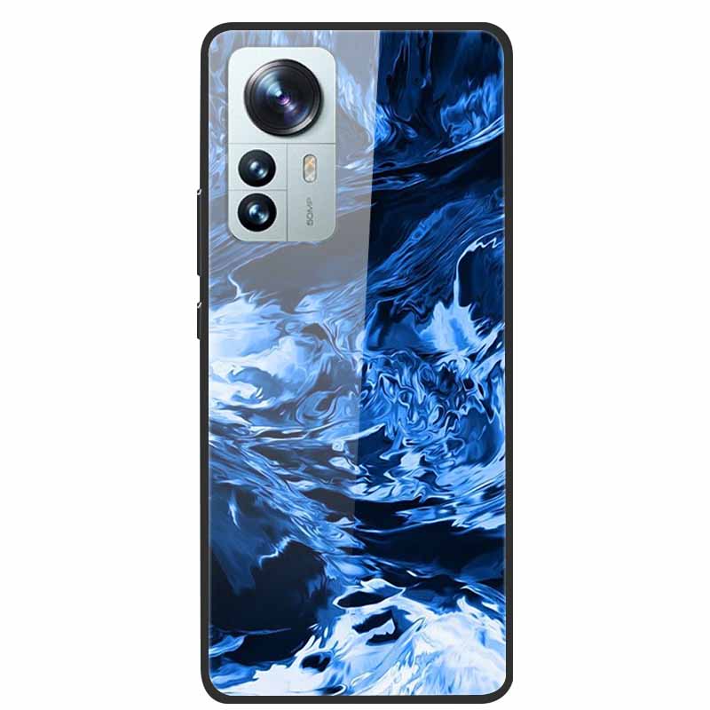 Luxus Hülle für Xiaomi 12T Pro Blumen Gehärtetes Glas Hülle für Xiaomi 12T TPU Stoßfänger Xiaomi 12 T Harte Schwarze Hülle Bunte Capa