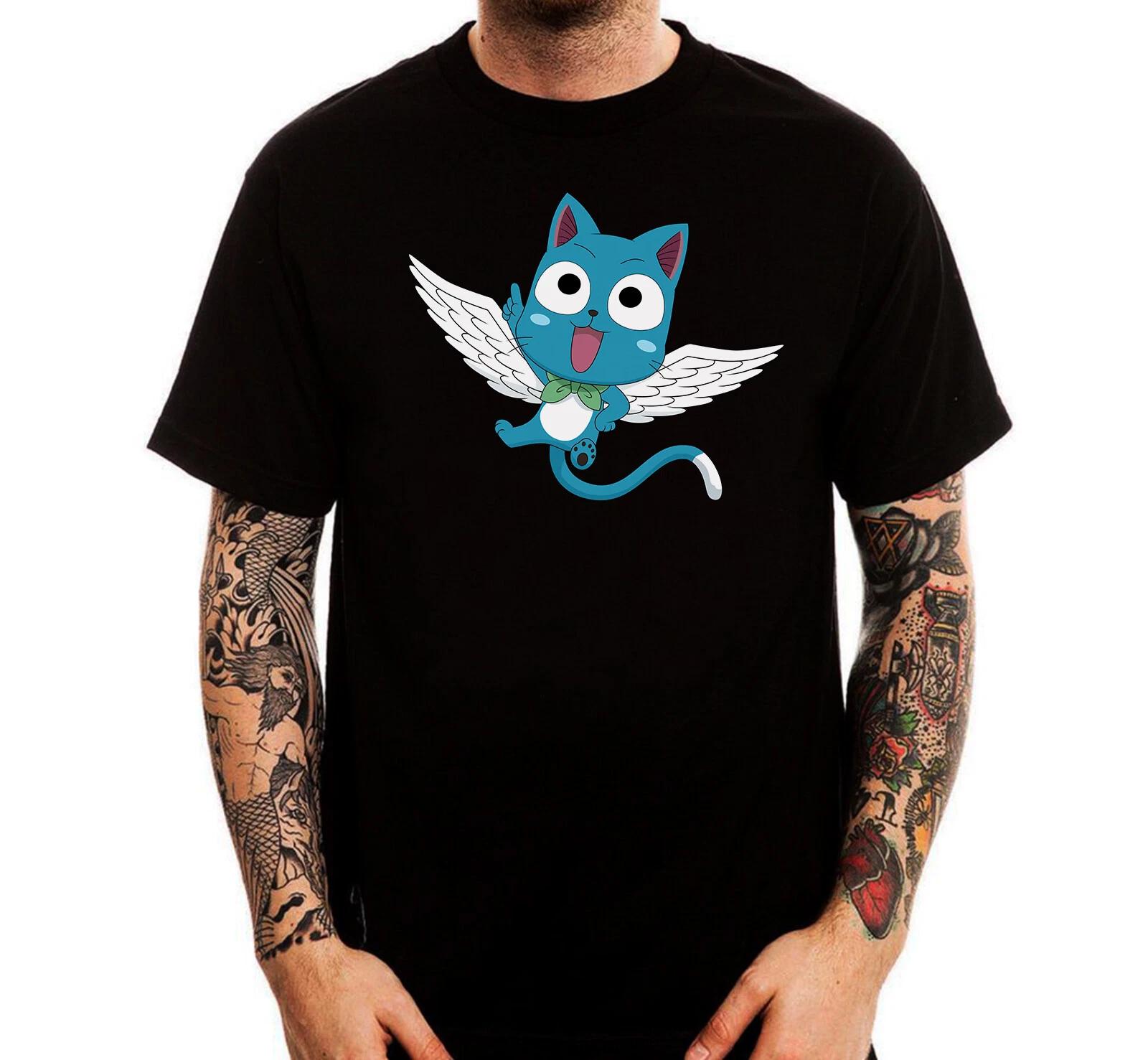 Fairy Tail Anime Happy With Wings Funny Cotton Printed T-Shirt Top Tee 140