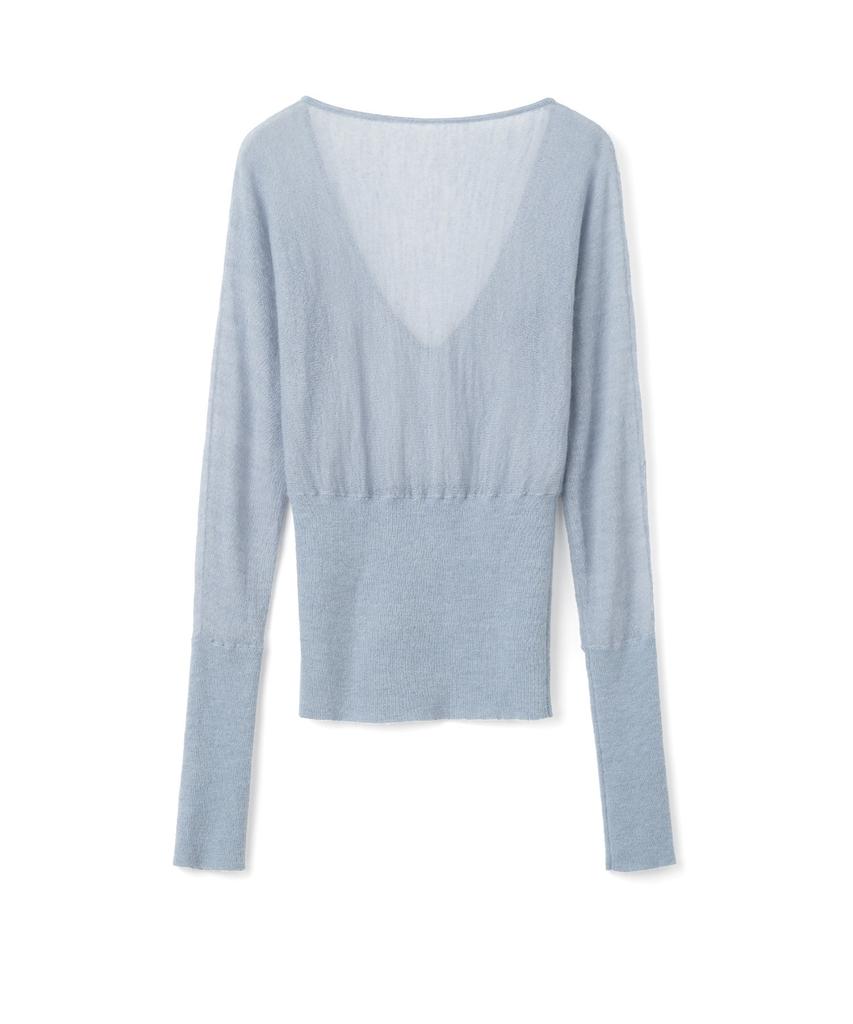 MILLO WOMEN Sheer Deep V-Neck Knit [Ash Blue]