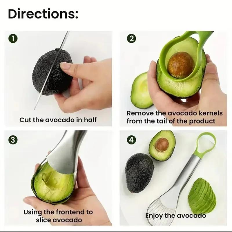 2 in 1 Avocado Slicer Stainless Steel Avocado Cutter Peeler Knife Pitaya Kiwi Slicer Peeler Kitchen Gadget Fruit Vegetable Tools