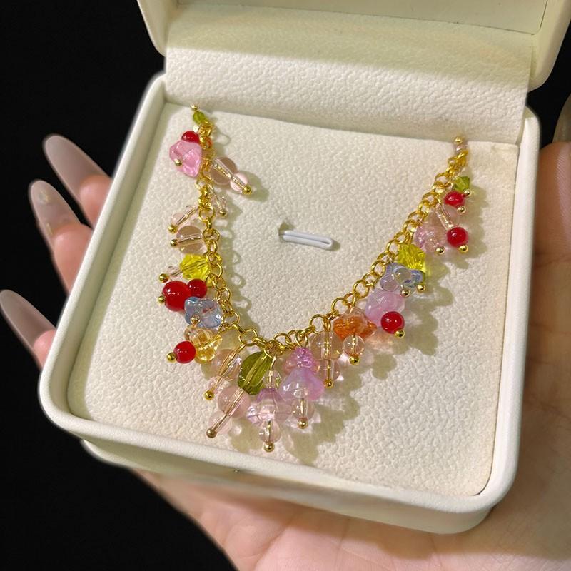 [Color Beads Shining Neck] Sweet Summer Flower Pendant Necklace Clavicle Chain Holiday Style Unique Niche Necklace Accessories