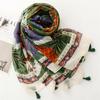 Ladies Scarf Thin Silk Scarf Spring Summer Tropical Plants Flowers Bugs Birds Bali Yarn Women Tassel Shawl