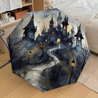 1pc Castle Moonlight Pattern Umbrella Design Automatic Opening and Closing Umbrella, High-quality Travel Umbrella, Lightweight and Portable, -54