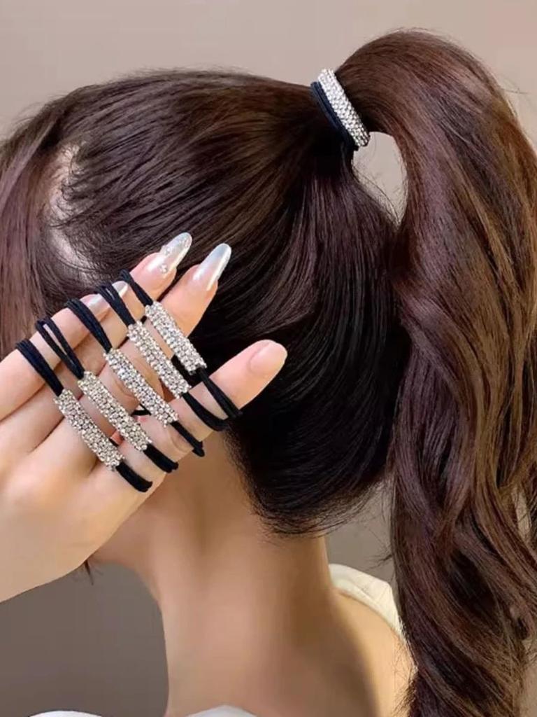 10pcs Rhinestone Hair Tie High Elasticity Hair Rope Women's Hair Accessories Suitable for Ladies Girls