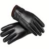 WTEMPO 1 Pair of PU Metal Buckle Touch Screen Cashmere Warm Men's Cold-proof Full Finger Gloves Korean Outdoor Riding Cycling Winter Leather Gloves