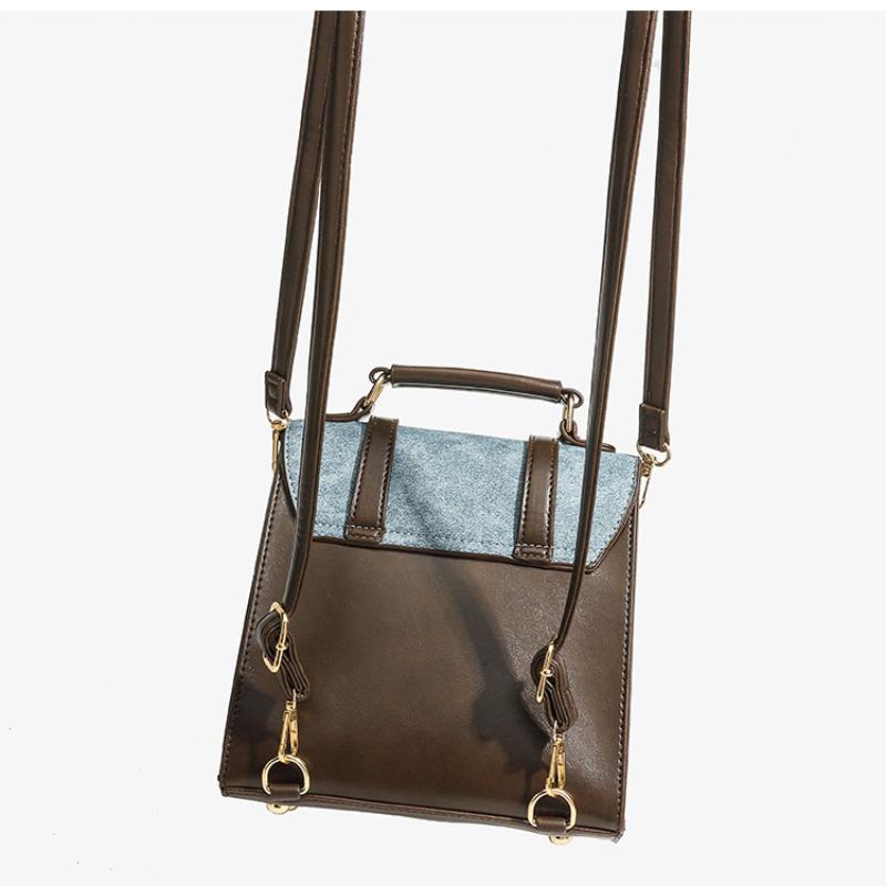 Retro British Style PU Leather Backpack Women's Sewing Bag Cover Shoulder Bag Wear-resistant All-match Handbag Three Back Methods Interchangeable