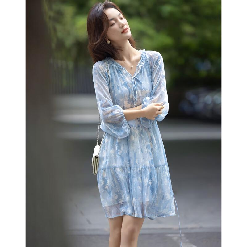 Demana Sommer Französischer Stil Bedrucktes A-Linien-Kleid