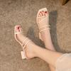 Fashion solid color narrow band slippers women med-high heels slides outdoor footwear ladies sandalia summer dress shoes woman flipflops