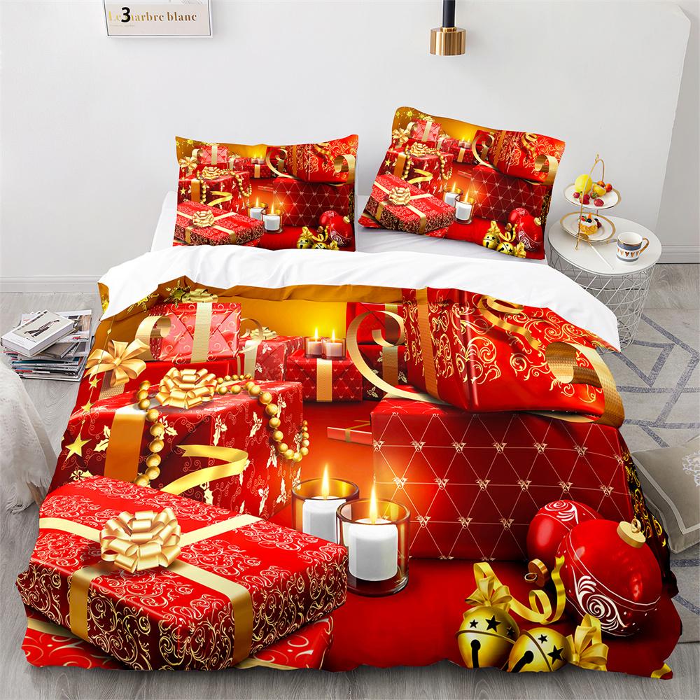 Christmas Duvet Cover Set King Queen Full Size Snowflake Gold Deer Pattern Holiday Bedding Set Polyester Comforter Cover for Kid