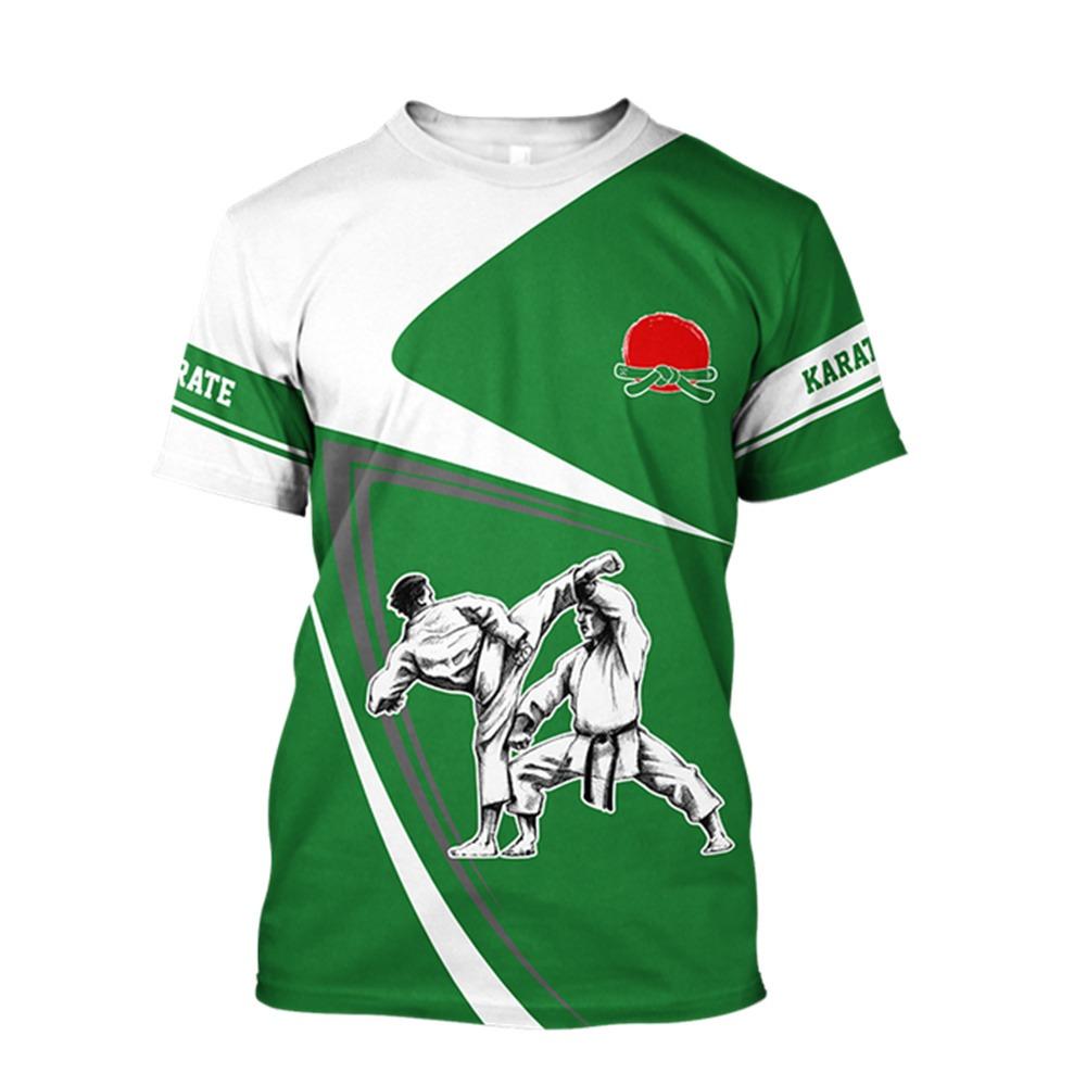 Men's Karate 3D Sports T-shirt, Outdoor Fitness Sportswear, Casual Oversized Round Neck T-shirt, Men's Short Sleeved Wrestling T
