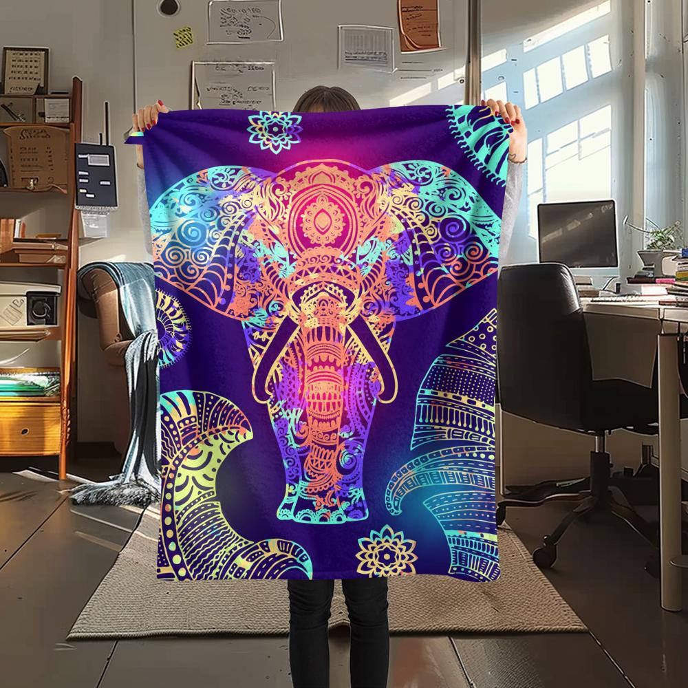1Pc Abstract Elephant Print Flannel Blanket, High quality Comfortable for All Seasons, Home Decor, Warmth and Comfort, Perfect for Gifts