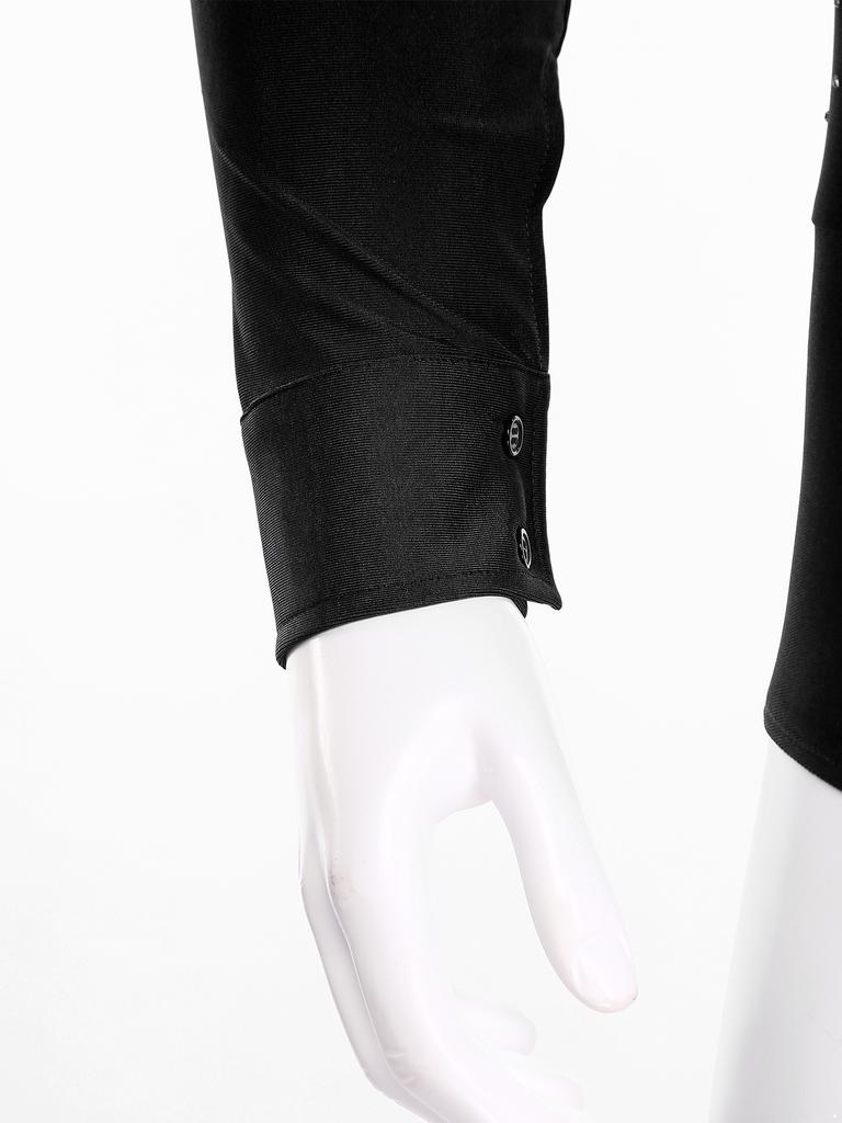 Mens Figure Skating Latin Dance Bodysuit V Neck Long Sleeve Sparkling Rhinestones Stage Performance Leotard