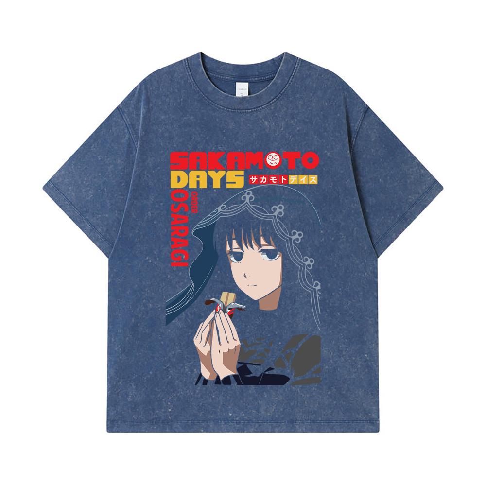 

275 GSM Washed T-shirts 100% Cotton Sakamoto Days V9 Osaragi Print Unisex Heavy Cotton T Shirt 2XL королівський синій колір