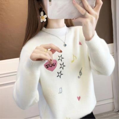 Maglione in cashmere sciolto ricamato da donna con note musicali, top lavorato a maglia