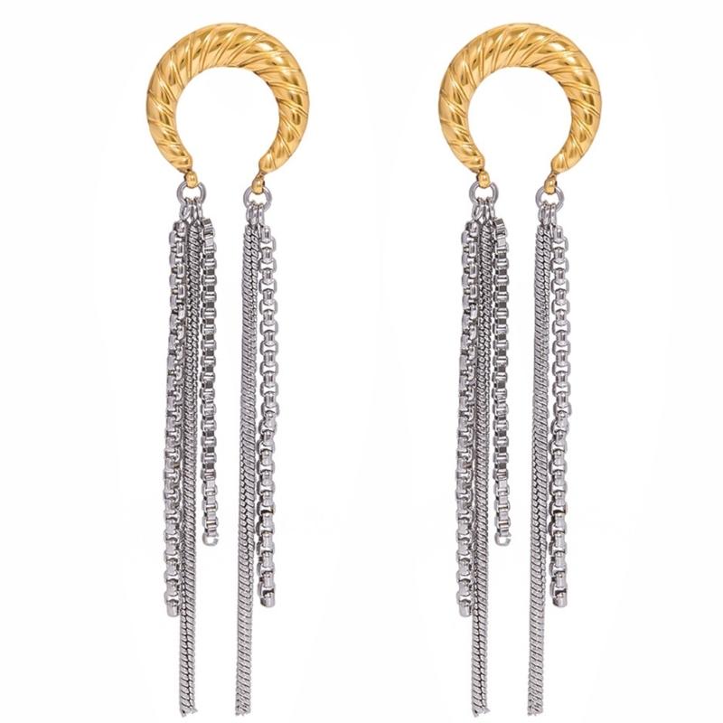 Trendy Moon Thread Tassels Drop Earrings Stainless Steel Lightweight Dangle Jewelry For Women Everyday Party Wear 1 фото