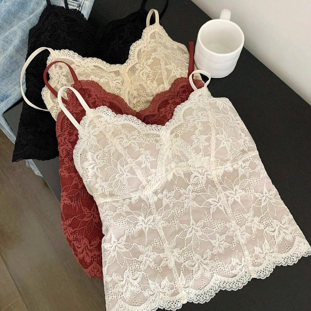 2026 French Lace V-Neck Camisole with Chest Pads - Slimming Beautiful Back Tank Top
