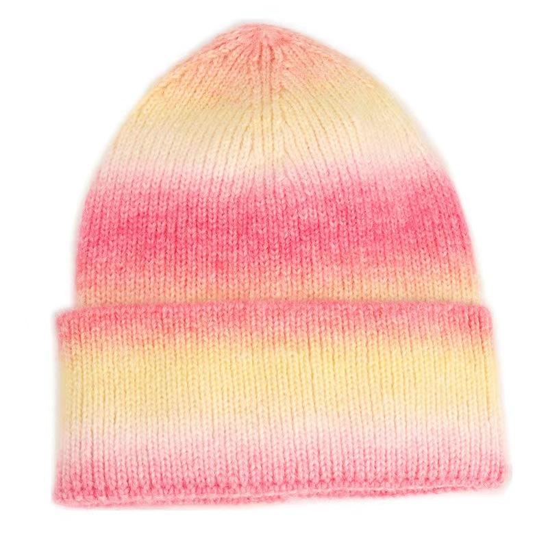 High Quality Unisex Tie-Dye Gradient Knitted Beanie Hat New Rainbow Thick Striped Winter Hat