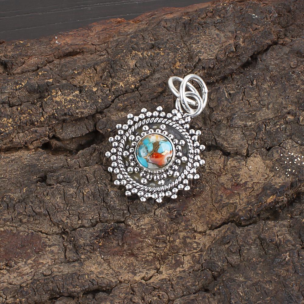 Spiny Turquoise Gemstone Jewelry, 925 Sterling Silver Boho Pendant, Handmade Beautiful Silver Pendant For Wedding Gift