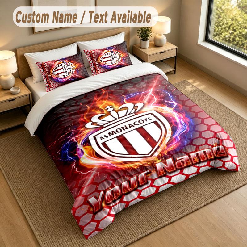 Bedding Set 1 Duvet Cover 2 Pillowcases Monaco FC Print Soft Bed Linen Bedroom Decor