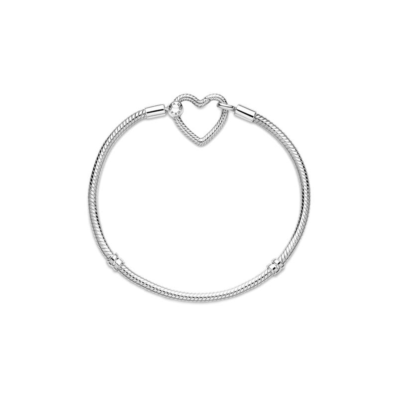 Pandora Moments Heart Buckle Snake 925 Silver Bracelet Women's 599539C00