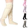 Women Furry Thigh High Slipper Socks Solid Color Cable Pattern Fleece Fuzzy Over Knee Stockings Winter Warm Leg Warmers
