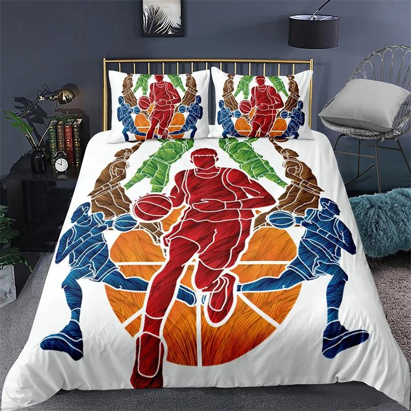 Basketball Duvet Cover Set Black 3D Ball Sports Theme Bedding Set Microfiber Basketball Court Competitive Games King Quilt Cover