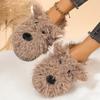 Fashion Cute Cartoon Dog Fur Slippers Women Soft Platform Furry Cotton Slippers Woman Winter Slip On Plush Warm Cotton Slides Female
