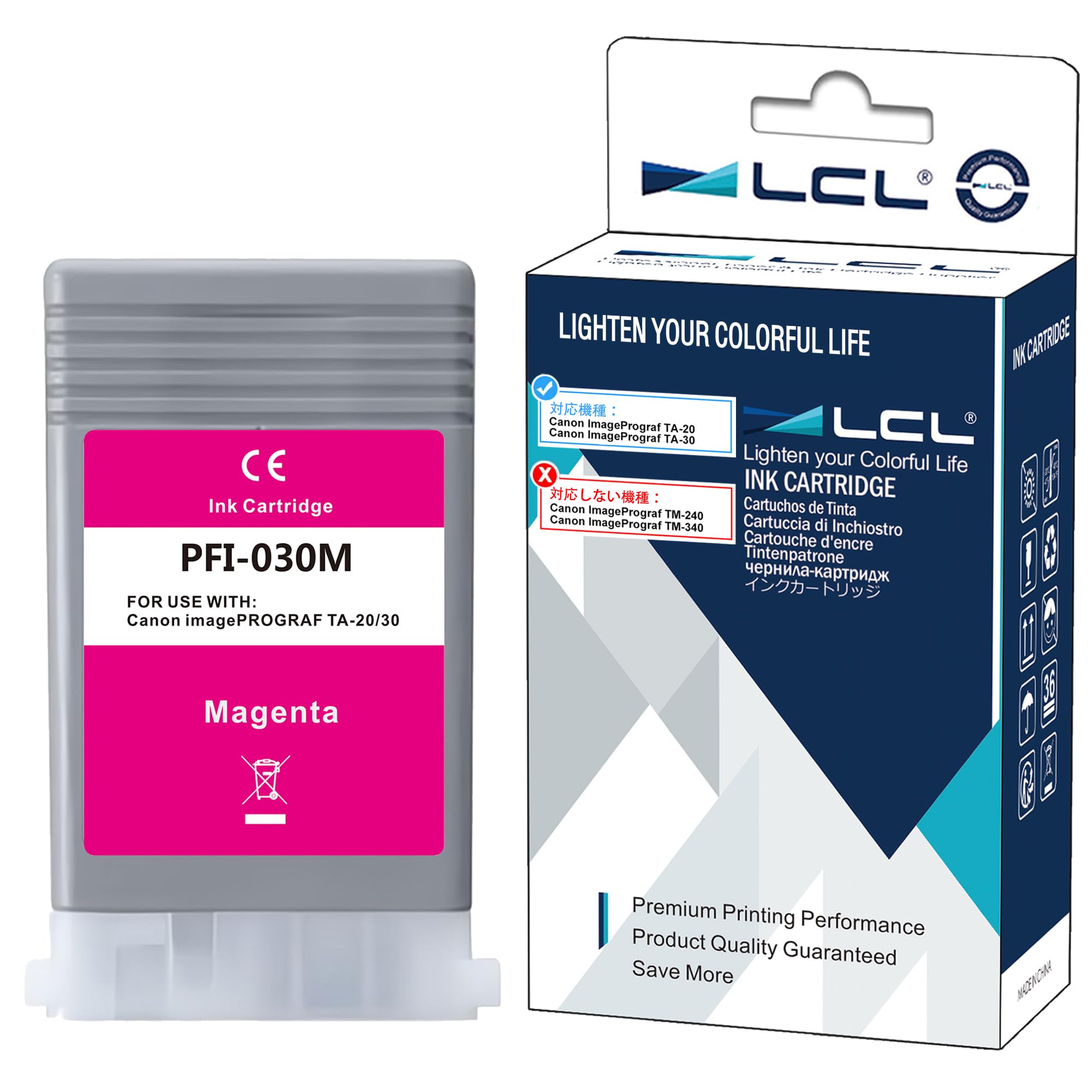 

LCL Compatible Ink Cartridges for Canon PFI030M Pigment for Canon ImagePrograf and (PFI-030M, 3491C001), (1 Pack, Magenta) TA-20 TA-30.