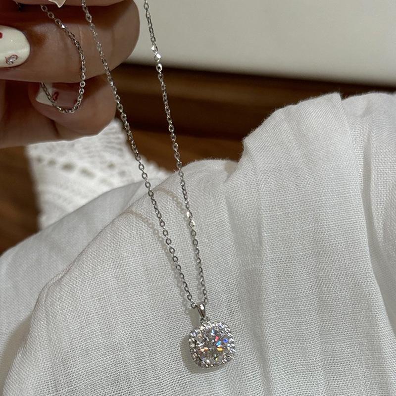 LATS New Square Zircon Stainless Steel Necklace for Women Silver Color Light Luxury Niche Choker Fashion Jewelry Gift