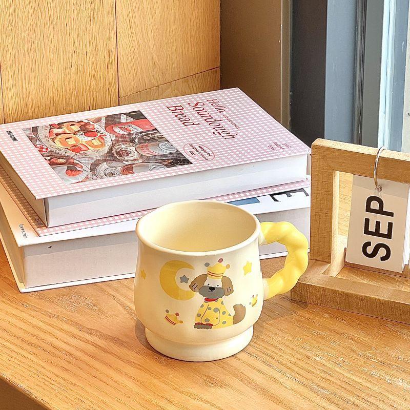 Cute Ceramic Mug Couple Cartoon Drinking Water Cup with Lid Spoon Office Coffee Cup Birthday Gift