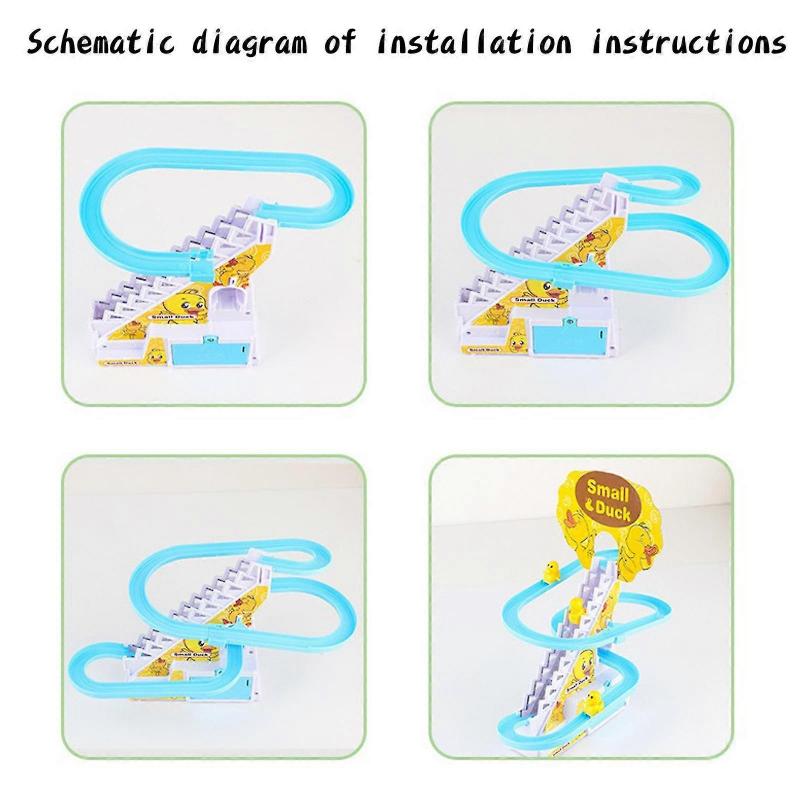 Electric Duck Climbing Stairs Toys - With 9 Duck Toys & Race Track Led Flashing Lights & Music Slide Roller Coaster Toys