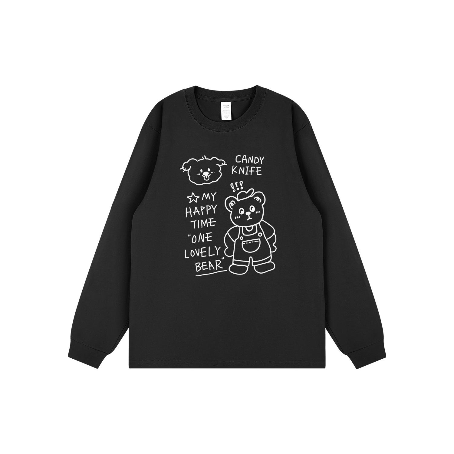 

Adorable Korean-Style Cartoon Bear Print Loose-Fit Pure Cotton Long-Sleeve Top L белый
