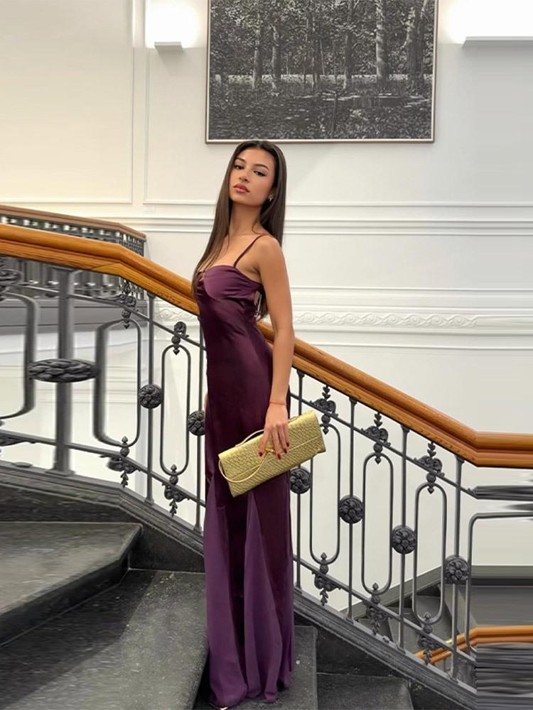 Purple Spaghetti Strap Evening Gown - Elegant Summer Long Dress for Women