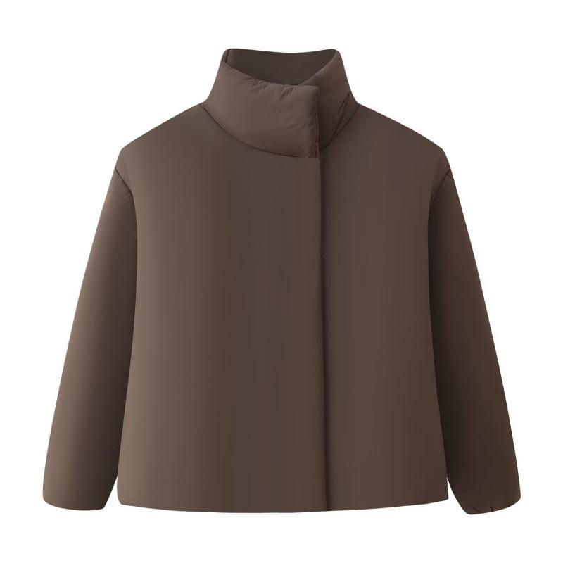 2025 Winter European Style Two-Color Stand Collar Cotton Coat with Hidden Buttons Large темно-коричневого