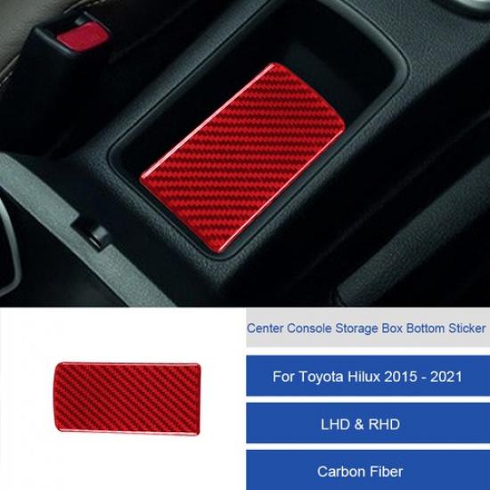 Red Carbon Fiber Center Console Storage Box Pad Cover For Toyota Hilux 2015-