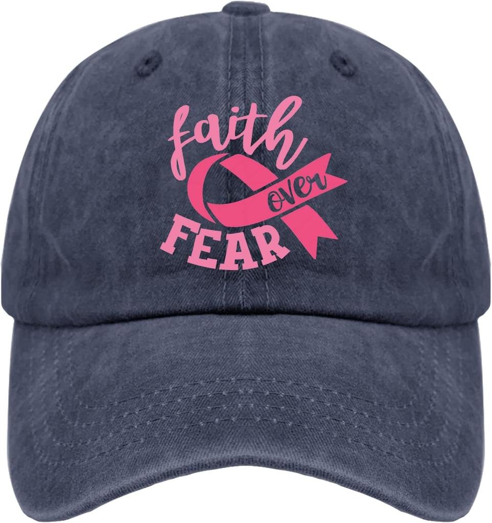 Faith Over Fear Breast Cancer Awareness Baseball Cap Polyester Casual Adjustable Sports Hat