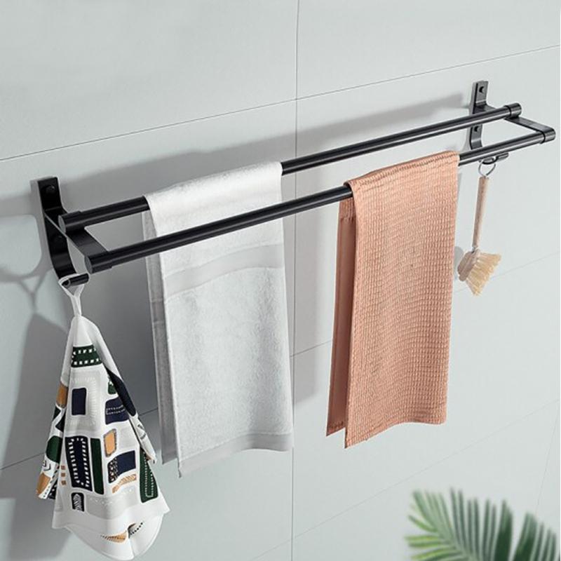 Bathroom Towel Rack Aluminum Alloy Punch-free Wall-mounted Double Rod Storage Towel Bar Bathroom