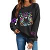 Women's Long Sleeve Halloween Print Neck Sweatshirt Top for Fall Festive Wear