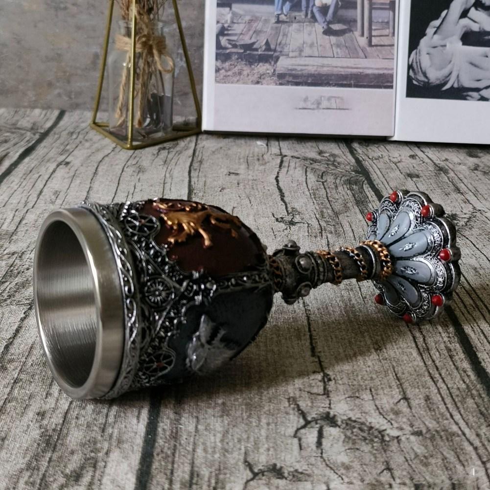 VOFUN-Medieval Knight Badge Beer Mug Stainless Steel Resin Viking Red Wine Glass Medieval Wine Glass Utensils Tea Set Stemware