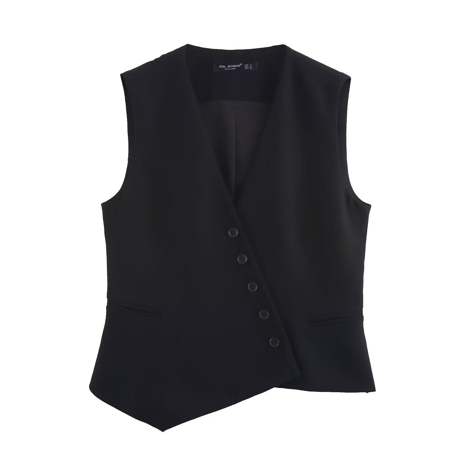 

Женский асимметричный жилет с V-образным вырезом на весну 2025 года - Мода в европейском и американском стиле XS