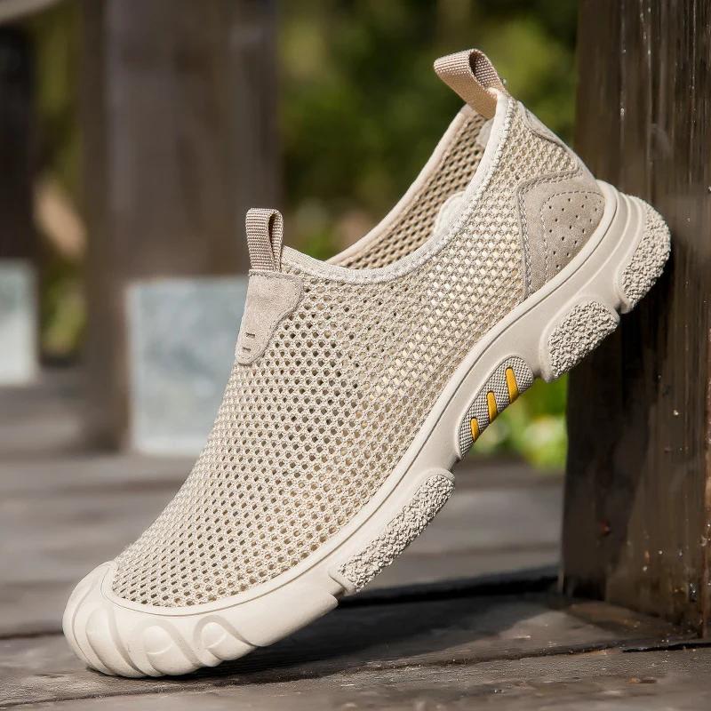 Mesh Men Casual Shoes Summer Outdoor Sneakers Loafers Non-slip Hiking Shoes Breathable Men's Treking Shoe Hollow Out Flats Male
