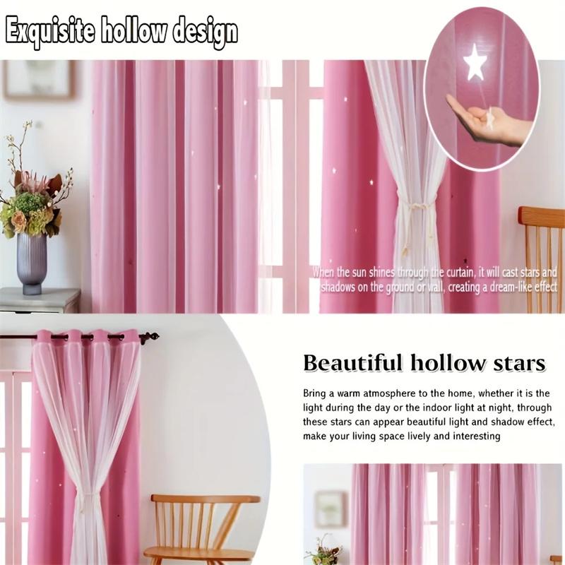 Lace Blackout Curtains Double Layer with Sheer Star Pattern Embroidery Thermal Insulated Curtain Princess Curtain Luxury Double Layer Curtains