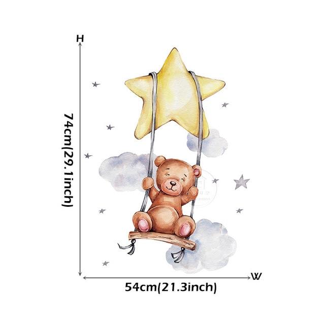 Cute Cartoon Bear Bunny Star Moon Wall Stickers for Kids Rooms Baby Room Wall Decor Wallpaper Girls Boys Bedroom Nursery Sticker